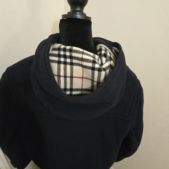 Womens Burberry Over Sized Navy Blue Wool Duffle Coat Sz M - Picture 5 of 12